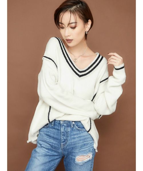 GYDA（ジェイダ）の「チルデングラインダーニットトップス（ニット/セーター・レディース・ブラック/ベージュ/オフホワイト・FREE）」の6枚目の写真