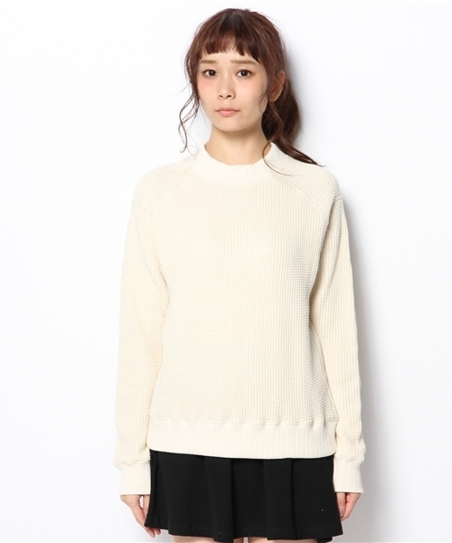 BEAMS BOY(ビームスボーイ)の「Jackman / ワッフル ミドルネック トップス(スウェット・レディース・ナチュラル/ネイビー・ONE SIZE)」の3枚目の写真