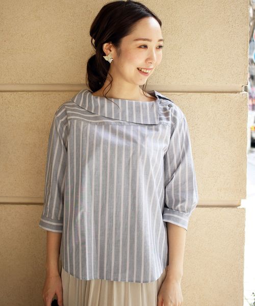 Perle Peche(ペルルペッシュ)の「コットンブロードブラウス(シャツ/ブラウス)」|グレー系その他
