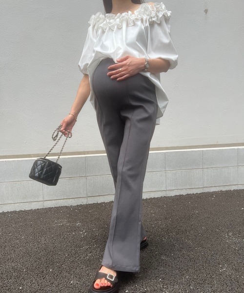 KOBE LETTUCE(コウベレタス)の「のびのびストレッチセンターラインマタニティパンツ(マタニティウェア/グッズ・レディース・ベージュ/ブラック/ブラウン/オフホワイト/グリーン系その他/ホワイト系/ネイビー系/チャコール/ブラウン系・FREE/SHORT)」の19枚目の写真