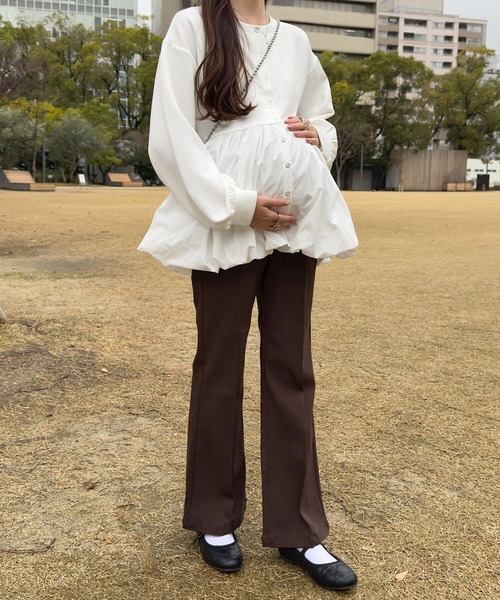 ★交渉中★マタニティパンツL のびのびストレッチセンターラインマタニティパンツ（マタニティウェア