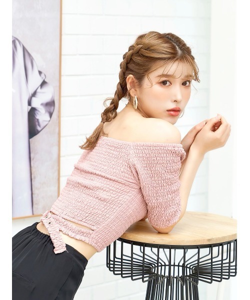 Darich（ダーリッチ）の「シャーリングクロップドトップス（Tシャツ/カットソー・レディース・ベージュ/アイボリー/ミント/ピンク・FREE）」の6枚目の写真