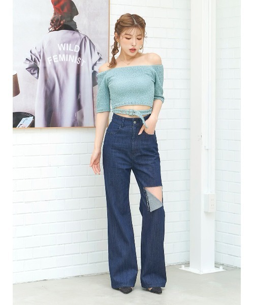 Darich（ダーリッチ）の「シャーリングクロップドトップス（Tシャツ/カットソー・レディース・ベージュ/アイボリー/ミント/ピンク・FREE）」の12枚目の写真