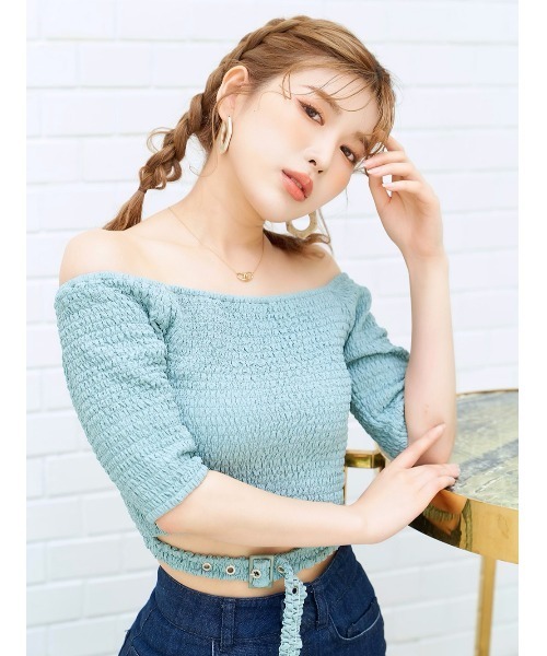 Darich（ダーリッチ）の「シャーリングクロップドトップス（Tシャツ/カットソー・レディース・ベージュ/アイボリー/ミント/ピンク・FREE）」の14枚目の写真
