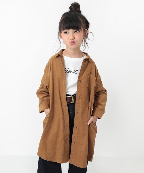 devirock（デビロック）の「ロング丈シャツコールワンピース（シャツワンピース・キッズ・モカ/ラベンダー/ベージュ/ライトブラウン・110cm/130cm/140cm/120cm/150cm/160cm/100cm）」の3枚目の写真