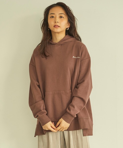 KANGOL EXTRA COMFORT（カンゴールエクストラコンフォート）の「【KANGOL EXTRA COMFORT(カンゴール　エクストラ　コンフォート)】ワイドスリットパーカー（パーカー・レディース・ブルーグレー/パープル/オフホワイト/ブラック/モカ/ベージュ/ブラウン/杢グレー/アイボリー/レンガ・LL/M/L）」の7枚目の写真