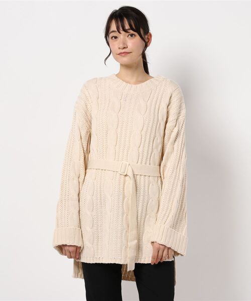 SpRay（スプレイ）の「ベルト付ケーブルチュニック（チュニック・レディース・ブラック/ベージュ/ブラウン/モカ・FREE）」の10枚目の写真