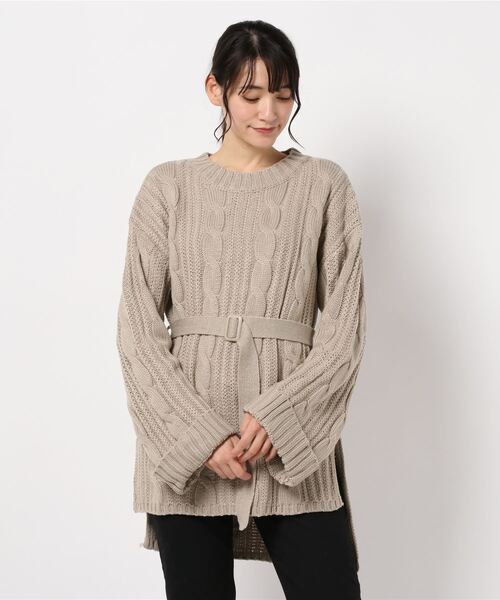 SpRay（スプレイ）の「ベルト付ケーブルチュニック（チュニック・レディース・ブラック/ベージュ/ブラウン/モカ・FREE）」の9枚目の写真
