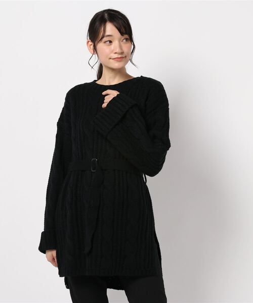 SpRay（スプレイ）の「ベルト付ケーブルチュニック（チュニック・レディース・ブラック/ベージュ/ブラウン/モカ・FREE）」の8枚目の写真