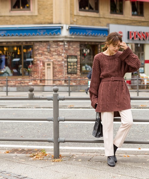 SpRay（スプレイ）の「ベルト付ケーブルチュニック（チュニック・レディース・ブラック/ベージュ/ブラウン/モカ・FREE）」の19枚目の写真