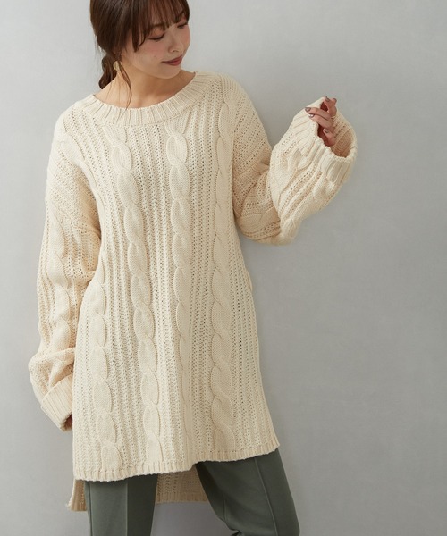 SpRay（スプレイ）の「ベルト付ケーブルチュニック（チュニック・レディース・ブラック/ベージュ/ブラウン/モカ・FREE）」の15枚目の写真