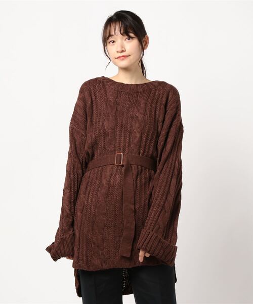 SpRay（スプレイ）の「ベルト付ケーブルチュニック（チュニック・レディース・ブラック/ベージュ/ブラウン/モカ・FREE）」の7枚目の写真