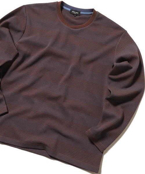 MEN'S BIGI(メンズビギ)の「フクレボーダー ストレッチロングTシャツ(Tシャツ/カットソー・メンズ・ネイビー/ホワイト/ブラウン・02/03/01)」の1枚目の写真