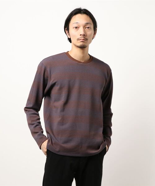 MEN'S BIGI(メンズビギ)の「フクレボーダー ストレッチロングTシャツ(Tシャツ/カットソー・メンズ・ネイビー/ホワイト/ブラウン・02/03/01)」の6枚目の写真