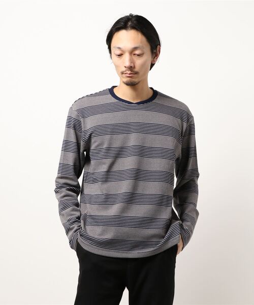 MEN'S BIGI(メンズビギ)の「フクレボーダー ストレッチロングTシャツ(Tシャツ/カットソー・メンズ・ネイビー/ホワイト/ブラウン・02/03/01)」の7枚目の写真