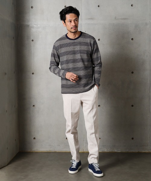 MEN'S BIGI(メンズビギ)の「フクレボーダー ストレッチロングTシャツ(Tシャツ/カットソー・メンズ・ネイビー/ホワイト/ブラウン・02/03/01)」の10枚目の写真