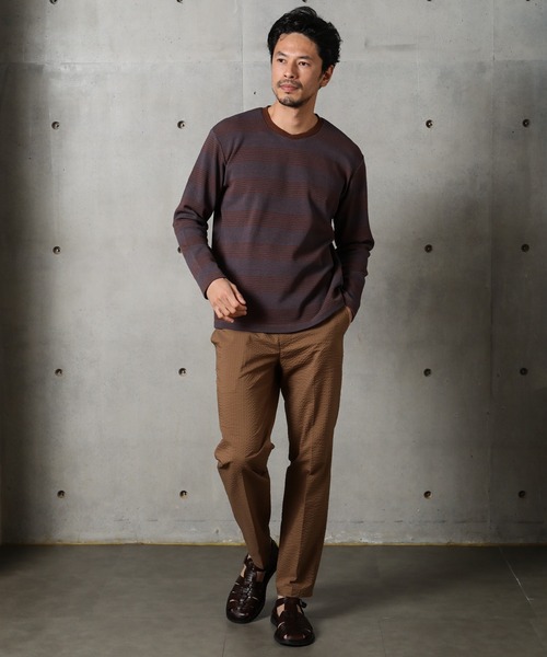 MEN'S BIGI(メンズビギ)の「フクレボーダー ストレッチロングTシャツ(Tシャツ/カットソー・メンズ・ネイビー/ホワイト/ブラウン・02/03/01)」の12枚目の写真