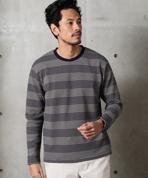 MEN'S BIGI(メンズビギ)の「フクレボーダー ストレッチロングTシャツ(Tシャツ/カットソー・メンズ・ネイビー/ホワイト/ブラウン・02/03/01)」の13枚目の写真