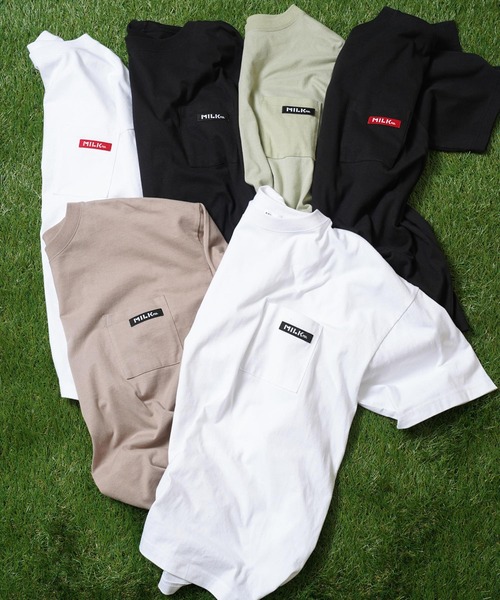 MILKFED.（ミルクフェド）の「BAR WAPPEN POCKET BIG S/S TEE / ビッグシルエット 半袖Tシャツ（Tシャツ/カットソー・レディース・ブラック/ベージュ/ライトグリーン/ライトグレー/ホワイト/レッド/A/パープル/オリーブ・ONE SIZE）」の12枚目の写真