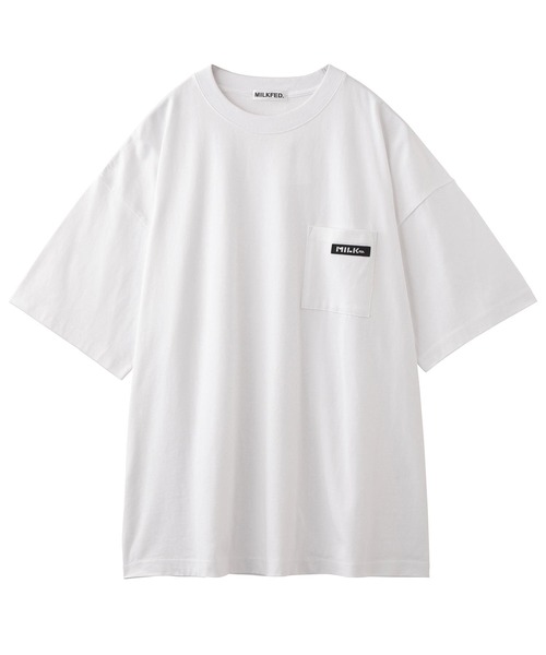 MILKFED.（ミルクフェド）の「BAR WAPPEN POCKET BIG S/S TEE / ビッグシルエット 半袖Tシャツ（Tシャツ/カットソー・レディース・ブラック/ベージュ/ライトグリーン/ライトグレー/ホワイト/レッド/A/パープル/オリーブ・ONE SIZE）」の10枚目の写真