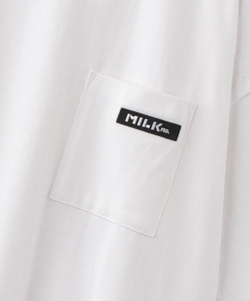 MILKFED.（ミルクフェド）の「BAR WAPPEN POCKET BIG S/S TEE / ビッグシルエット 半袖Tシャツ（Tシャツ/カットソー・レディース・ブラック/ベージュ/ライトグリーン/ライトグレー/ホワイト/レッド/A/パープル/オリーブ・ONE SIZE）」の16枚目の写真