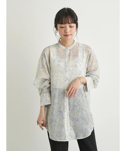 earth music&ecology(アースミュージックアンドエコロジー)の「バンドカラーシアーシャツ *(シャツ/ブラウス・レディース・ベージュ/ブラウン/サックスブルー/ミント・FREE)」の6枚目の写真