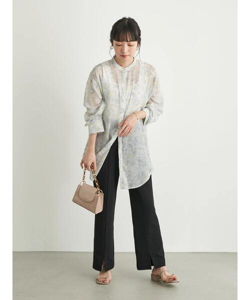 earth music&ecology(アースミュージックアンドエコロジー)の「バンドカラーシアーシャツ *(シャツ/ブラウス・レディース・ベージュ/ブラウン/サックスブルー/ミント・FREE)」の14枚目の写真