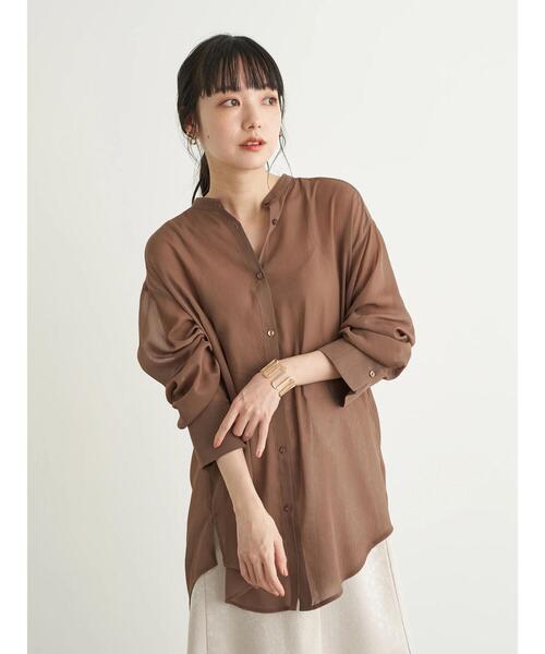 earth music&ecology(アースミュージックアンドエコロジー)の「バンドカラーシアーシャツ *(シャツ/ブラウス・レディース・ベージュ/ブラウン/サックスブルー/ミント・FREE)」の21枚目の写真