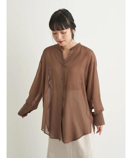 earth music&ecology(アースミュージックアンドエコロジー)の「バンドカラーシアーシャツ *(シャツ/ブラウス・レディース・ベージュ/ブラウン/サックスブルー/ミント・FREE)」の22枚目の写真