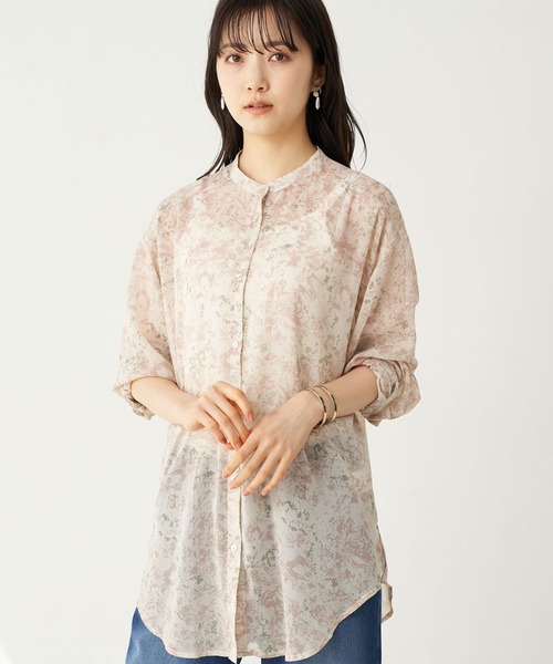 earth music&ecology(アースミュージックアンドエコロジー)の「バンドカラーシアーシャツ *(シャツ/ブラウス・レディース・ベージュ/ブラウン/サックスブルー/ミント・FREE)」の3枚目の写真