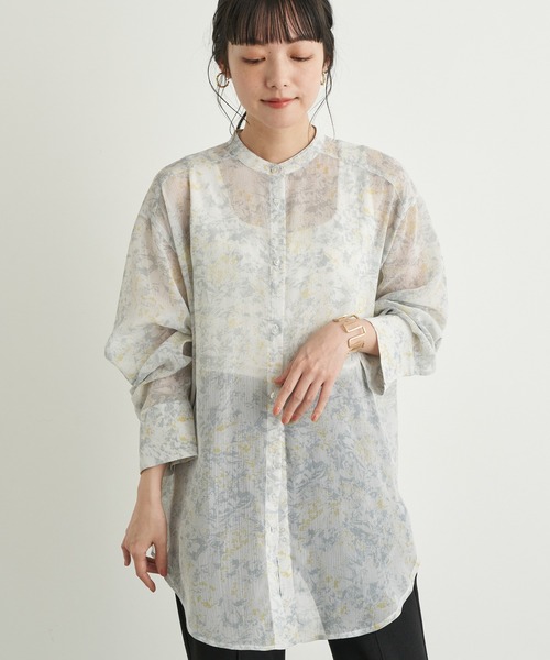 earth music&ecology(アースミュージックアンドエコロジー)の「バンドカラーシアーシャツ *(シャツ/ブラウス・レディース・ベージュ/ブラウン/サックスブルー/ミント・FREE)」の4枚目の写真