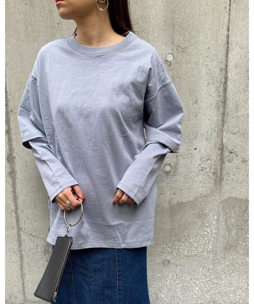 LiSeek(リシーク)の「【LiSeeK】スリーブドッキングロンT(Tシャツ/カットソー・レディース・ラベンダー/ブルー/ホワイト/ダークグレー・FREE)」の3枚目の写真