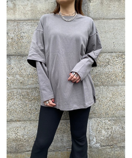 LiSeek(リシーク)の「【LiSeeK】スリーブドッキングロンT(Tシャツ/カットソー・レディース・ラベンダー/ブルー/ホワイト/ダークグレー・FREE)」の2枚目の写真