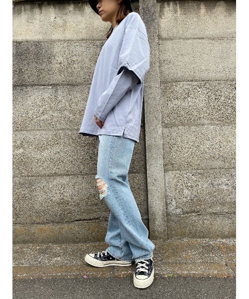 LiSeek(リシーク)の「【LiSeeK】スリーブドッキングロンT(Tシャツ/カットソー・レディース・ラベンダー/ブルー/ホワイト/ダークグレー・FREE)」の18枚目の写真