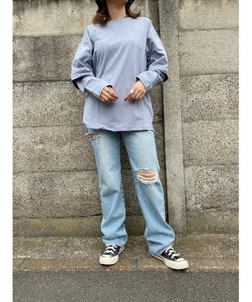 LiSeek(リシーク)の「【LiSeeK】スリーブドッキングロンT(Tシャツ/カットソー・レディース・ラベンダー/ブルー/ホワイト/ダークグレー・FREE)」の16枚目の写真
