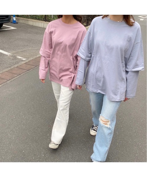 LiSeek(リシーク)の「【LiSeeK】スリーブドッキングロンT(Tシャツ/カットソー・レディース・ラベンダー/ブルー/ホワイト/ダークグレー・FREE)」の22枚目の写真