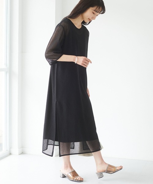 Green　Parks（グリーンパークス）の「SET2点 メッシュワンピ+インナーワンピ＊（ワンピース・レディース・ブラック/ベージュ/ネイビー・FREE）」の2枚目の写真