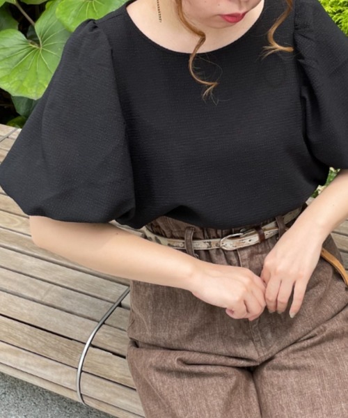 SLURR（スラ―）の「ギャザーパフチェックブラウス（シャツ/ブラウス・レディース・ブラック/ベージュ/モカ・FREE）」の2枚目の写真