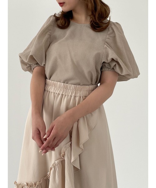 SLURR（スラ―）の「ギャザーパフチェックブラウス（シャツ/ブラウス・レディース・ブラック/ベージュ/モカ・FREE）」の10枚目の写真