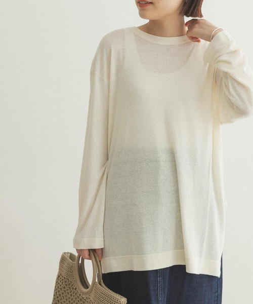 FORK&SPOON（フォークアンドスプーン）の「FORK&SPOON　麻レーヨンテレコロングスリーブカットソー（Tシャツ/カットソー・レディース・アイボリー/ネイビー・ONE）」の2枚目の写真