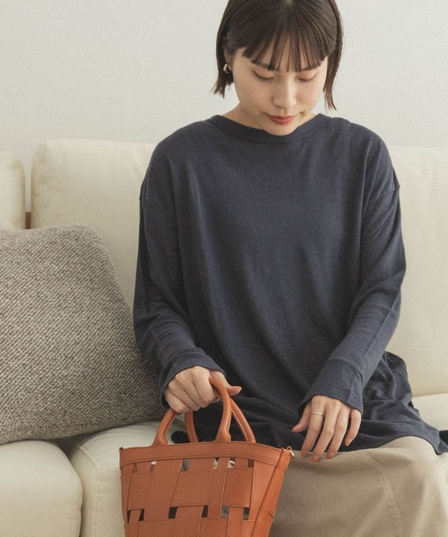 FORK&SPOON（フォークアンドスプーン）の「FORK&SPOON　麻レーヨンテレコロングスリーブカットソー（Tシャツ/カットソー・レディース・アイボリー/ネイビー・ONE）」の7枚目の写真