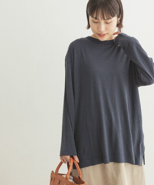 FORK&SPOON（フォークアンドスプーン）の「FORK&SPOON　麻レーヨンテレコロングスリーブカットソー（Tシャツ/カットソー・レディース・アイボリー/ネイビー・ONE）」の3枚目の写真