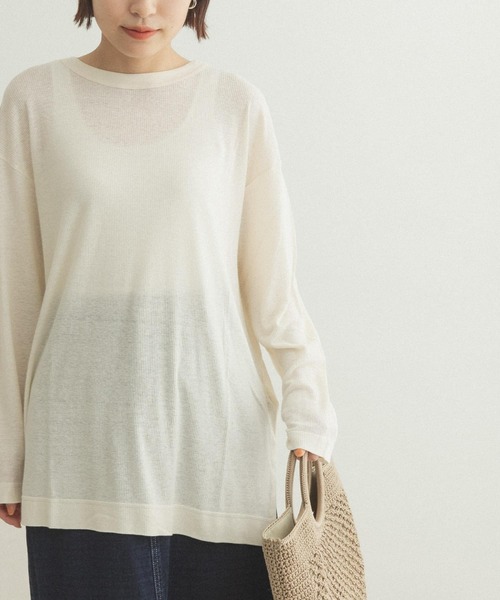 FORK&SPOON（フォークアンドスプーン）の「FORK&SPOON　麻レーヨンテレコロングスリーブカットソー（Tシャツ/カットソー・レディース・アイボリー/ネイビー・ONE）」の9枚目の写真