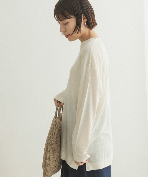 FORK&SPOON（フォークアンドスプーン）の「FORK&SPOON　麻レーヨンテレコロングスリーブカットソー（Tシャツ/カットソー・レディース・アイボリー/ネイビー・ONE）」の5枚目の写真