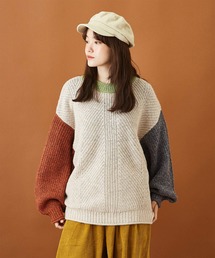 CUBE SUGAR | 洗えるウォッシャブル アンティークニット 斜行柄 プルオーバー(ニット/セーター)