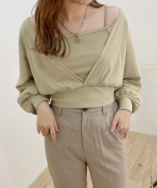 apres jour clair（アプレジュールクレア）の「【apres jour clair】2wayショートアンサンブル【ZOZOTOWN限定アイテム】（Tシャツ/カットソー・レディース・ミント/アイボリー/ブラウン系その他・X-LARGE/フリー）」の3枚目の写真