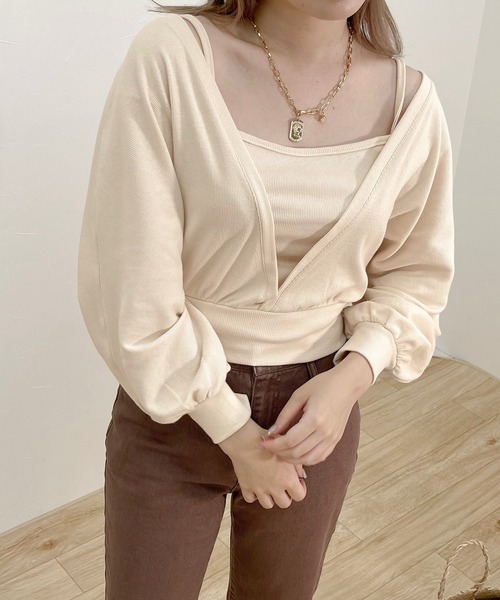 apres jour clair（アプレジュールクレア）の「【apres jour clair】2wayショートアンサンブル【ZOZOTOWN限定アイテム】（Tシャツ/カットソー・レディース・ミント/アイボリー/ブラウン系その他・X-LARGE/フリー）」の7枚目の写真