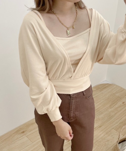 apres jour clair（アプレジュールクレア）の「【apres jour clair】2wayショートアンサンブル【ZOZOTOWN限定アイテム】（Tシャツ/カットソー・レディース・ミント/アイボリー/ブラウン系その他・X-LARGE/フリー）」の5枚目の写真