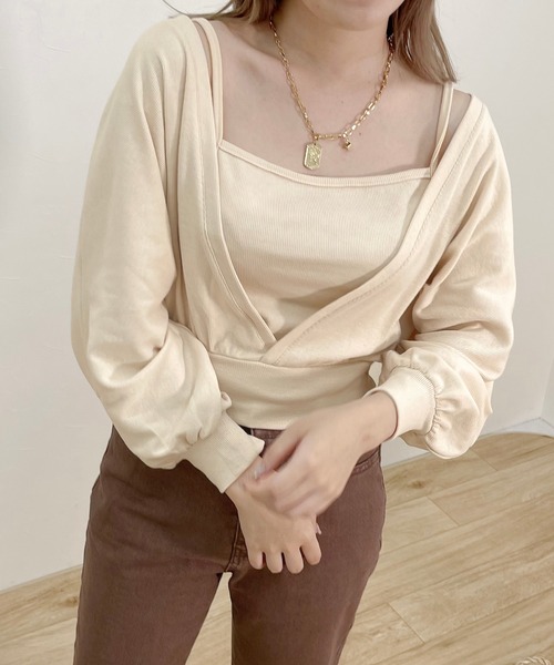 apres jour clair（アプレジュールクレア）の「【apres jour clair】2wayショートアンサンブル【ZOZOTOWN限定アイテム】（Tシャツ/カットソー・レディース・ミント/アイボリー/ブラウン系その他・X-LARGE/フリー）」の6枚目の写真