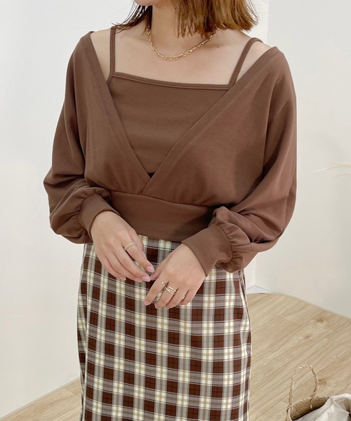 apres jour clair（アプレジュールクレア）の「【apres jour clair】2wayショートアンサンブル【ZOZOTOWN限定アイテム】（Tシャツ/カットソー・レディース・ミント/アイボリー/ブラウン系その他・X-LARGE/フリー）」の4枚目の写真